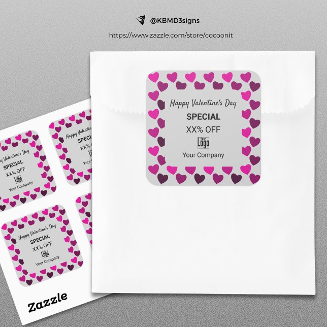 Adesivo Quadrado Cinzas de Corações Vermelhos Especiais do Dia de o (Modern Valentine's Day Special Red Hearts Gray Square Sticker)