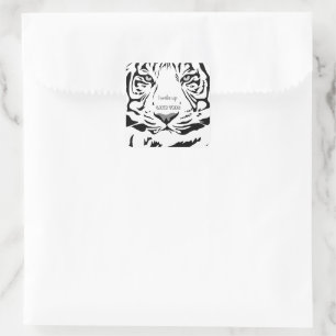 Adesivo Quadrado Cinzas de Tigre de Arte de Linha B&W Personalizáve
