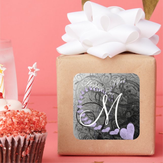 Adesivo Quadrado Cinzas E Lavandas Felizes Para Todos Após Casament (Festa)