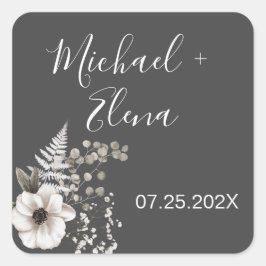 Adesivo Quadrado Cinzas Escuras e Casamento Floral Branco