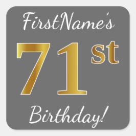 Adesivo Quadrado Cinzas, Faux Dourado 71 ruas Aniversário + Nome Pe