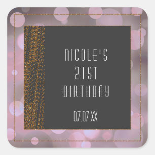 Adesivo Quadrado Cinzas Rosa-Glam-Bokeh e Autocolantes Dourados