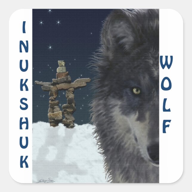 Adesivo Quadrado CINZAS WOLF & ARCTIC INUKSHUK Willife Supporter Ar (Frente)