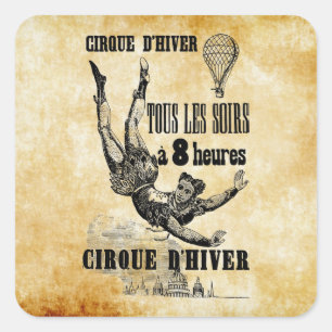 Adesivo Quadrado Circo francês Acrobat com trapeze Vintage Art