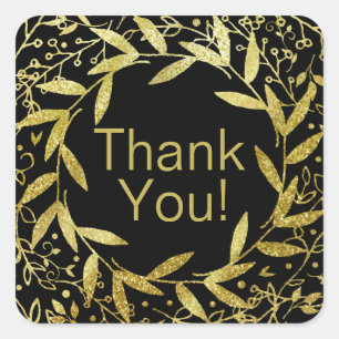 Adesivo Quadrado Círculo de Folhas Douradas Luminosas    preto