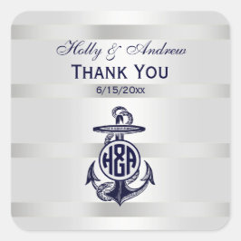 Adesivo Quadrado Círculo Marinho Branco de Prata Anchor Azul Monogr