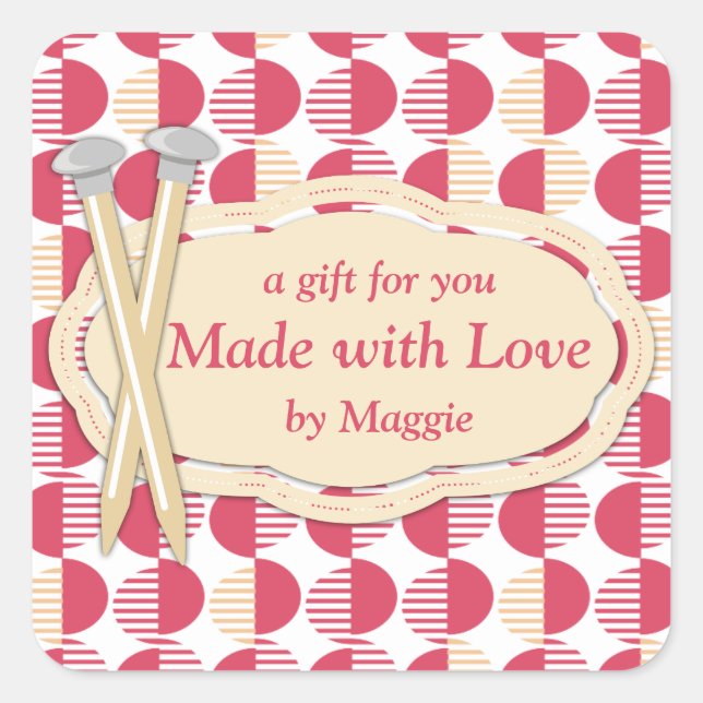 Adesivo Quadrado círculos geométricos tricotando agulhas em vermelh (Frente)