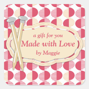 Adesivo Quadrado círculos geométricos tricotando agulhas em vermelh