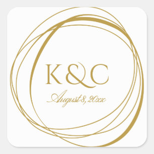 Adesivo Quadrado Círculos tirados mão que Wedding o ouro da