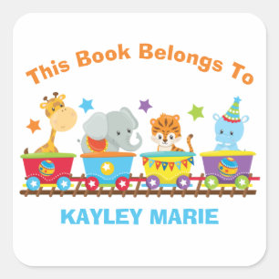 Adesivo Quadrado Circus Animal Train Kids Cute Este Livro Pertence 