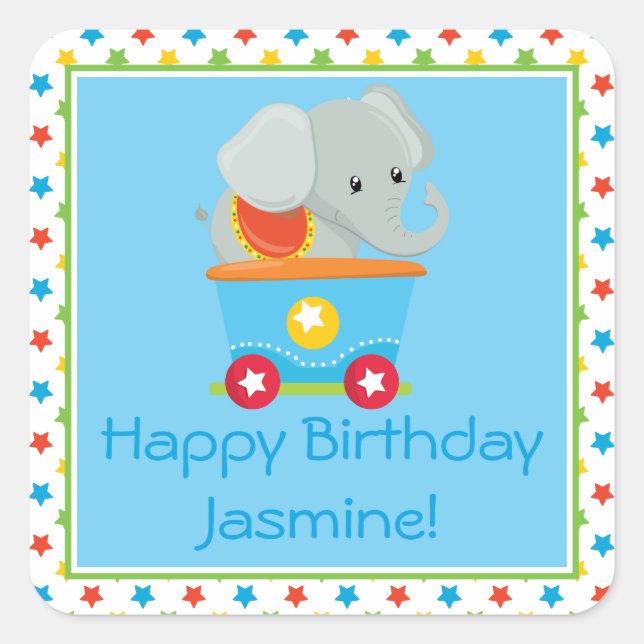 Adesivo Quadrado Circus Train | Elefante | Personalizado (Frente)
