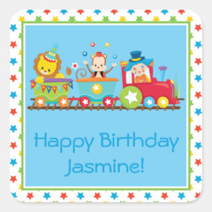 Adesivo Quadrado Circus Train   Palhaço   Leão   Macaco   Personali