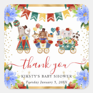 Adesivo Quadrado Circus Watercolor Animais Treinam Chá de fraldas F