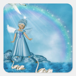 Adesivo Quadrado Cisnes Brancas E Anjo