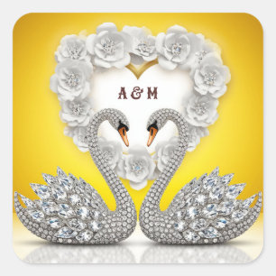 Adesivo Quadrado Cisnes de Cristal de Diamante de Casamento Cena Ro