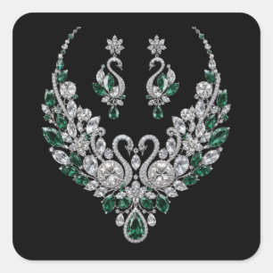 Adesivo Quadrado Cisnes de Cristal Esmeralda Joias de Luxo