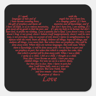 Adesivo Quadrado Citação Bíblica 1 Coríntios 13 Amor Coração Arte D