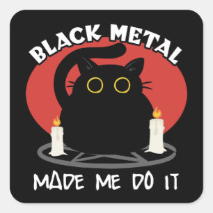 Adesivo Quadrado Citação do Black Metal Funny   Gato preto satânico
