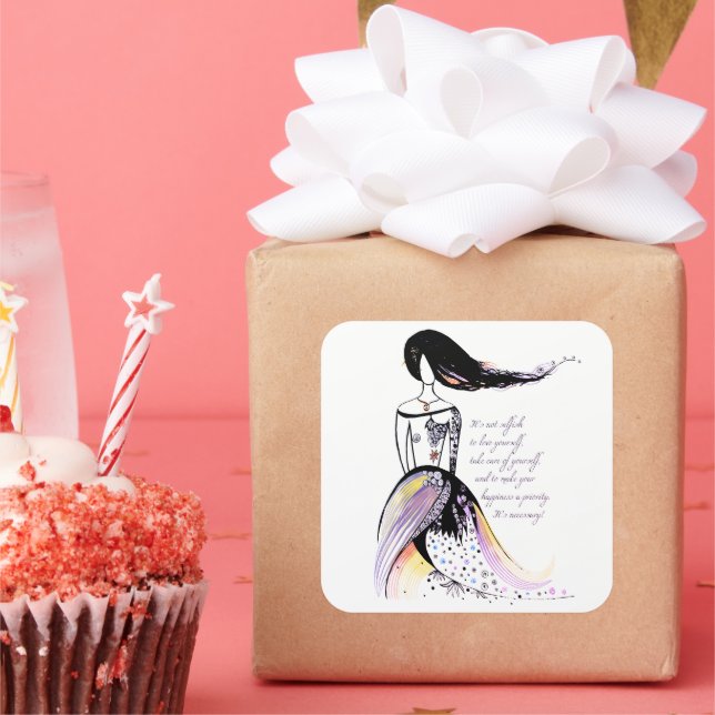 Adesivo Quadrado Citação ilustrada e inspiradora do autoatendimento (Festa)