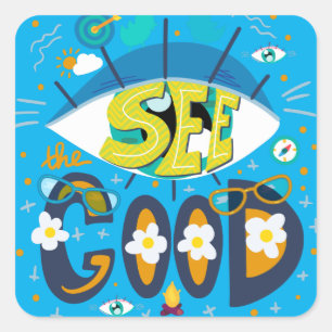 Adesivo Quadrado Citação inspiradora positiva vibrante azul de verã