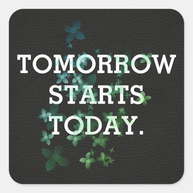 Adesivo Quadrado Citação inspiradora sobre couro preto (Frente)