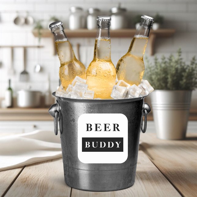 Adesivo Quadrado Citação Moderna de Beer Buddy Black Funny (Criador carregado)