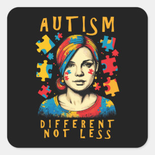 Adesivo Quadrado Citação Positiva Diferente, Não Menos Autismo