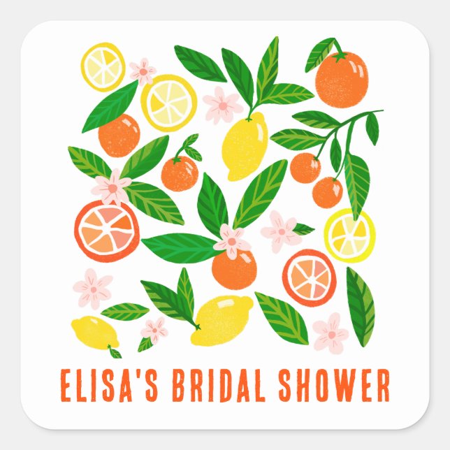 Adesivo Quadrado Citrus Celebration Bright Custom BRIDAL SHOWER  (Frente)
