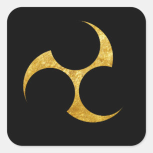 Adesivo Quadrado Clã japonês Kobayakawa Mon faux gold em preto