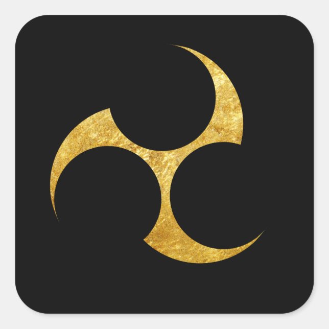 Adesivo Quadrado Clã japonês Kobayakawa Mon faux gold em preto (Frente)