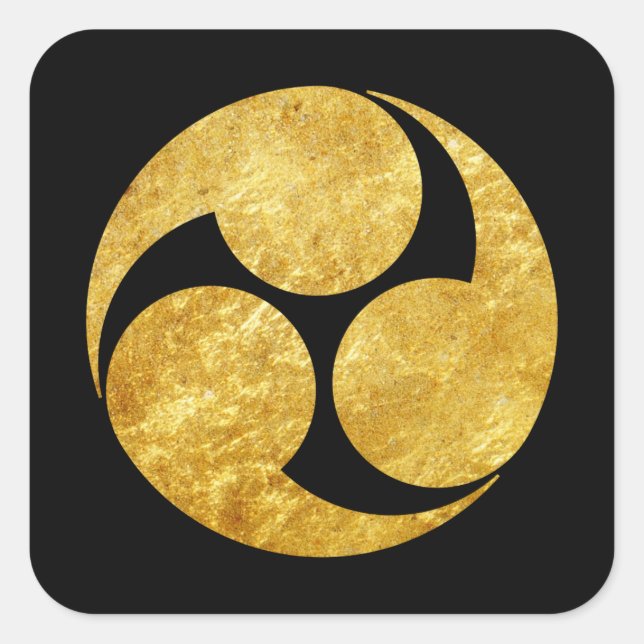 Adesivo Quadrado Clã japonês Kobayakawa Mon faux gold em preto (Frente)