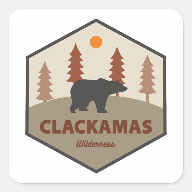 Adesivo Quadrado Clackamas Wilderness Oregon Urso (Frente)