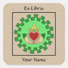 Adesivo Quadrado Claddagh e Knotwork Bookplate Verde