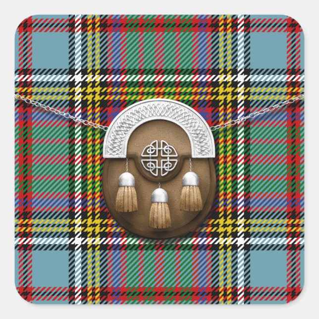Adesivo Quadrado Clan Anderson Tartan E Sporran (Frente)