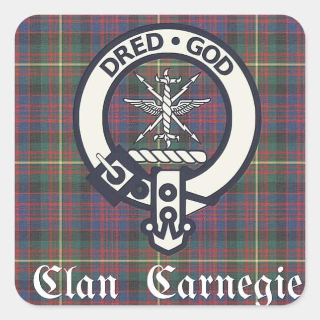 Adesivo Quadrado Clan Carnegie Crest Tartan (Frente)