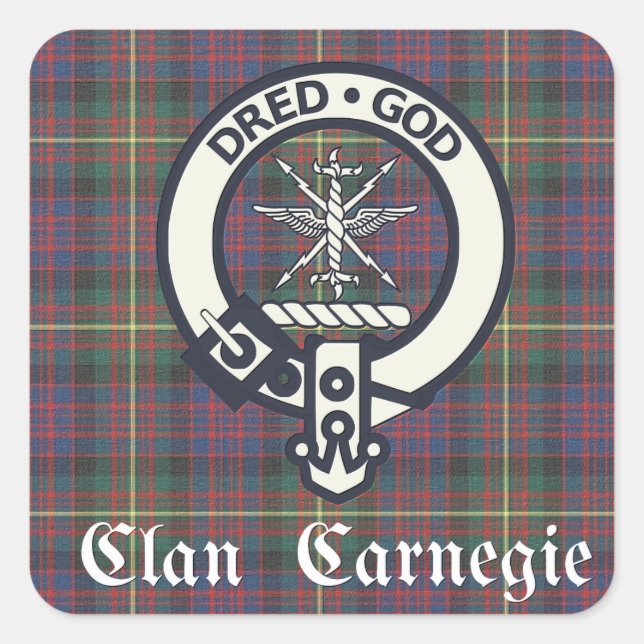 Adesivo Quadrado Clan Carnegie Crest Tartan (Frente)
