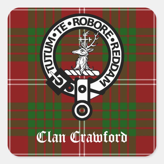 Adesivo Quadrado Clan Crawford Crest Tartan (Frente)