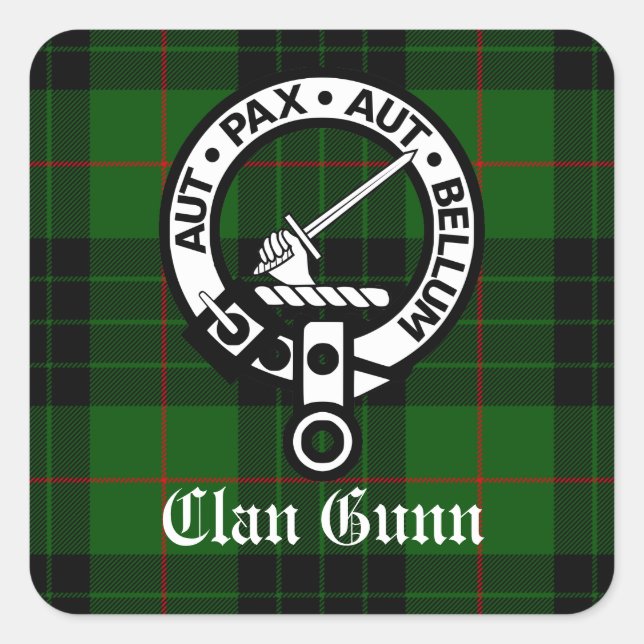Adesivo Quadrado Clan Gunn Crest Crachá e Tartan (Frente)