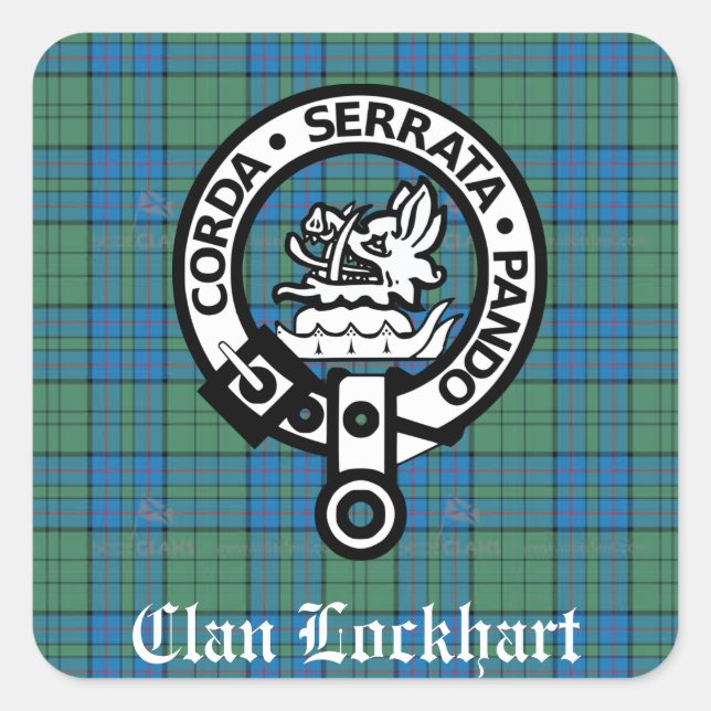 Adesivo Quadrado Clan Lockhart Crest Crachá & Tartan (Frente)