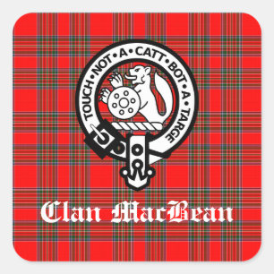 Adesivo Quadrado Clan MacBean Crest Crachá e Tartan