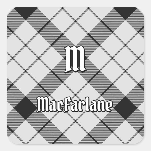 Adesivo Quadrado Clan MacFarlane Black and White Tartan (Frente)