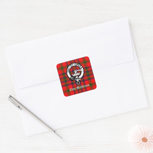Adesivo Quadrado Clan Matheson Crest Crachá e Tartan (Envelope)