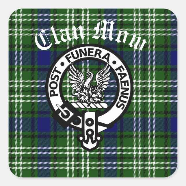 Adesivo Quadrado Clan Mow Crest & Tartan Escocês (Frente)