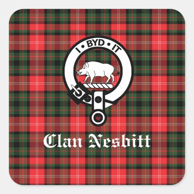 Adesivo Quadrado Clan Nesbitt Crest Crachá e Tartan Personalizado (Frente)