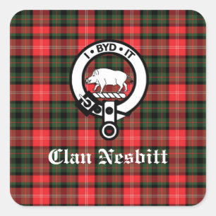 Adesivo Quadrado Clan Nesbitt Crest Crachá e Tartan Personalizado