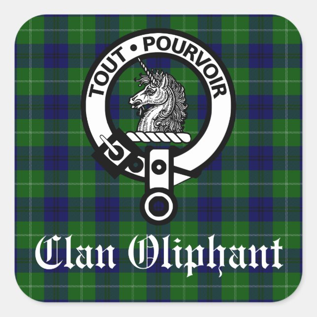 Adesivo Quadrado Clan Oliphant Crest & Tartan (Frente)