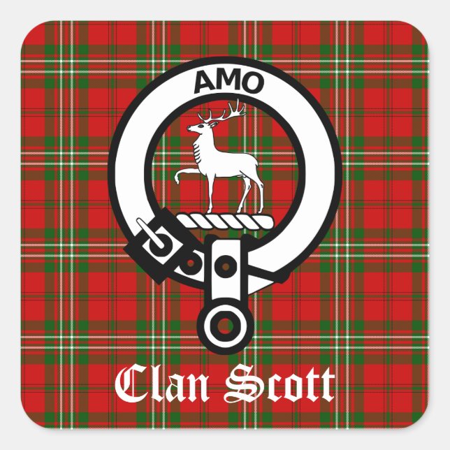 Adesivo Quadrado Clan Scott Crest Crachá e Tartan (Frente)