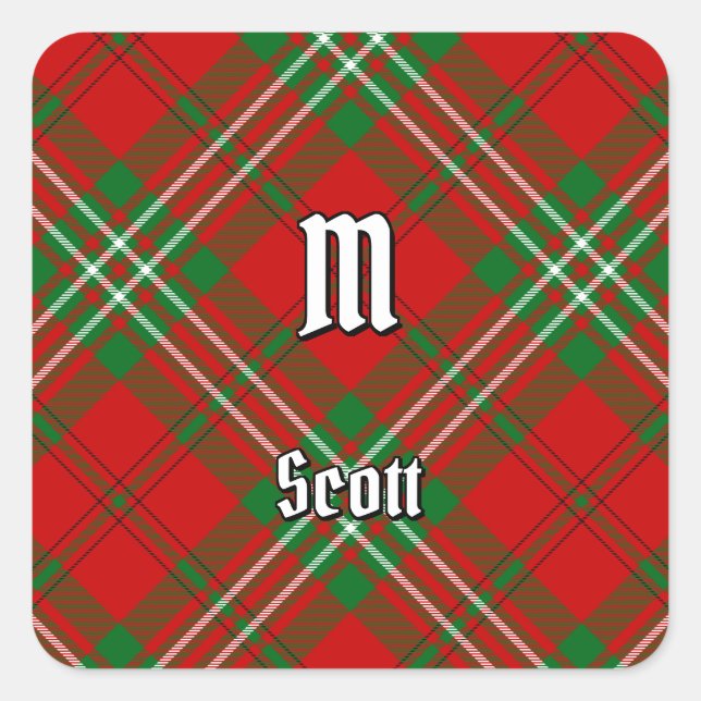 Adesivo Quadrado Clan Scott Red Tartan Square Sticker (Frente)