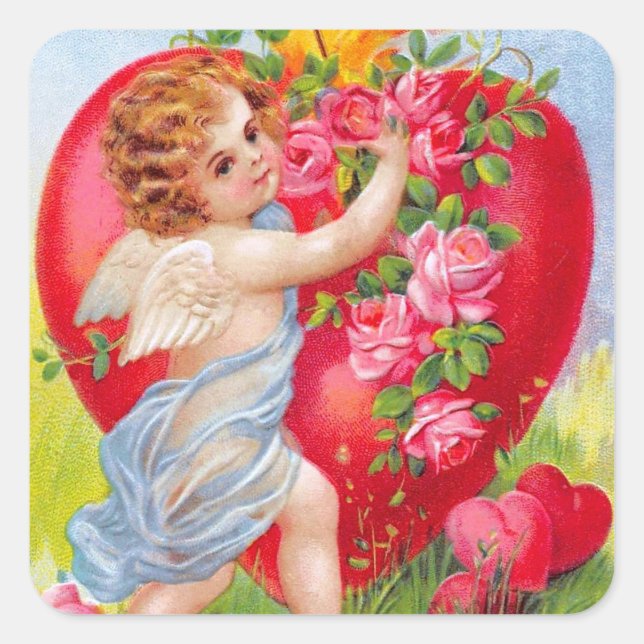 Adesivo Quadrado Clapsaddle: Cherub do Amor (Frente)