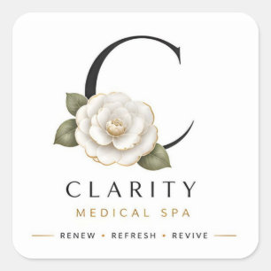 Adesivo Quadrado Clarity Medical Spa Luxo Logotipo Camélia